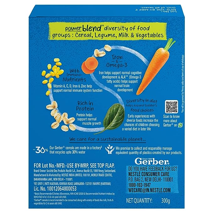 GERBER Cereals - Spinach & Carrot | Instant Cereal for little ones | With Iron & Omega-3 | Rich in Protein | With Vit A, C, D & Zinc | No added colours or flavours | 300g GERBER Cereals - Spinach & Carrot | Instant Cereal for little ones | With Iron & Omega-3 | Rich in Protein | With Vit A, C, D & Zinc | No added colours or flavours | 300g